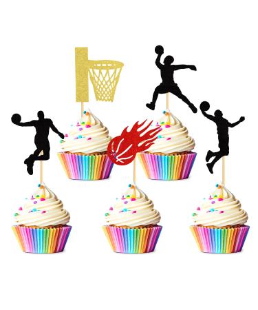 24 pieces basketball theme sports ball cupcake picks baby party basketball sport player topic birthday party cake decorations accessories basketball-7