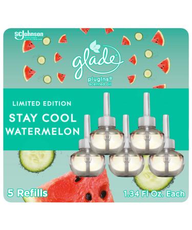 Glade PlugIns Refills Air Freshener, Scented and Essential Oils for Home and Bathroom, Stay Cool Watermelon, 3.35 Fl Oz, 5 Count