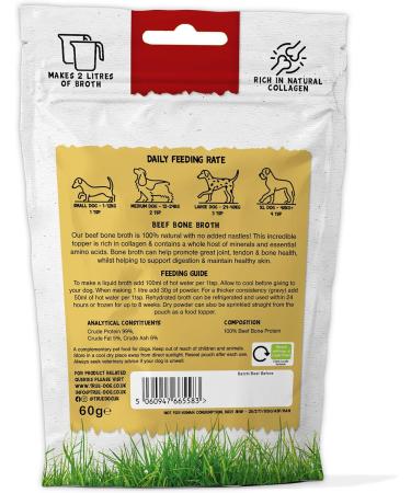 True Dog Beef Bone Broth Powder 100% Pure Broth Protein Powder for Cats & Dogs | Joint Digestion & Gut support | Makes 2ltrs | High in Type II Collagen | 20 Servings 60g - Buy Online on SooperMarket.com
