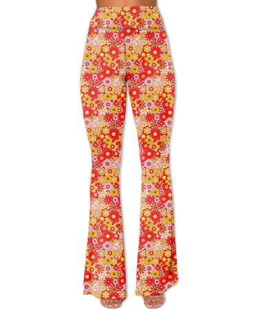 Deerose Women's High Waist Orange Floral Bell Bottom Flare Pants - Medium - Buy Online on SooperMarket.com