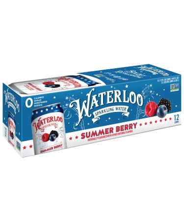 Waterloo Sparkling Water Summer Berry Naturally Flavored 12 Fl Oz Cans (Pack of 12) Zero Calories and Zero Sugar or Sweeteners of Any Kind