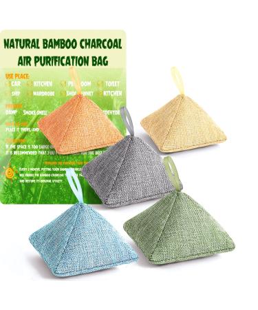 5 Pack Nature Fresh Bamboo Charcoal Air Purifying Bag Activated Charcoal Bags Odor Absorber for Home Shoe Closet Gym Bag Fridge Pet Car Kitchen Large Room Smoke Drawer Refrigerator Strong Deodorizer Freshener Moisture Remover and Smell Eliminator