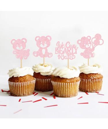 24PCS We Can Bearly Wait Cupcake Toppers Sparkling Balloon Bear Cupcake Toppers Little Bear Theme Baby Shower Decorative Supplies Gender Revealing Theme Children's Birthday Party Supplies Pink Pink3 - Buy Online on SooperMarket.com