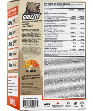 GRIZZLY SHREDDED Thermogenic Fat Burner Energy Lean Muscle Caffeine HMB - Buy Online on SooperMarket.com