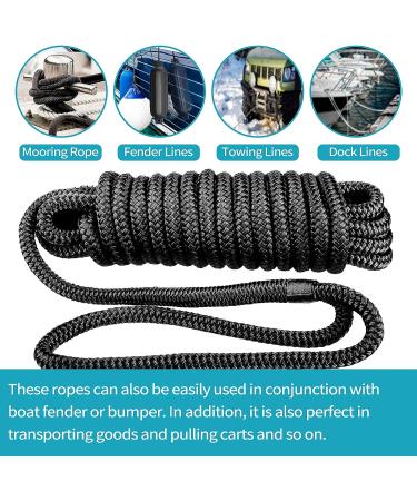 Sailortenx 3/8 x 6FT Boat Fender Lines 4 Pack - Double Braided Nylon Fender Rope with Eyelet Mooring, Black (4PK) - Buy Online on SooperMarket.com