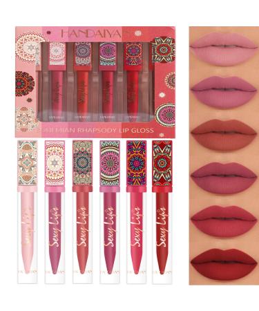 6 Pcs Matte Liquid Lipstick Set Nude Lip Gloss Non-Stick Cup Not Fade Waterproof Long Lasting Lip Sticks Gift For Make Up Women (Set D)