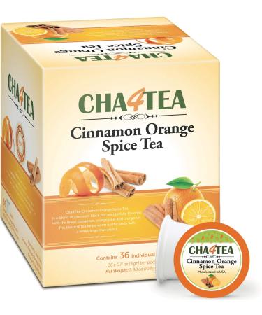 Cha4Tea 36-Count Cinnamon Orange Spice Herbal Black Tea Pods for Keurig K-Cup Brewers
