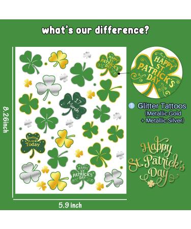 64 PCS St Patrick's Day Glitter Shamrock Temporary Tattoos - Partywind Metallic Face Stickers for Women, Men, Kids - Saint Patrick's Day Decorations & Party Favors (2 Sheets) - Buy Online on SooperMarket.com