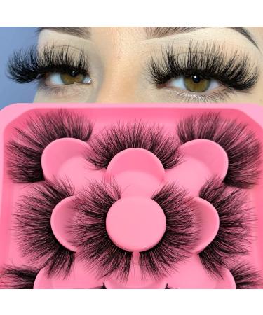 Fluffy Faux Mink Lashes Wispy False Eyelashes Wispy Dramatic Lashes 20MM Long Lashes Thick Volume Crossed Soft Curly Fake Lashes Lightweight Big Eye Lashes Pack 5 Pairs(5-07)
