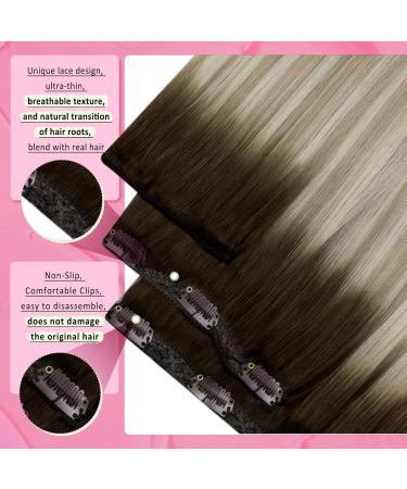 Youngsee Real Hair Balayage Clip-In Extensions - 40cm Dark Brown & Blonde 120g (7PCS) - Perfect for Volume & Length - Buy Online on SooperMarket.com