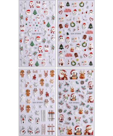 JMEOWIO 3D Embossed Christmas Glitter Nail Art Stickers Decals Self-Adhesive 5D Snowflake Xmas Winter Holiday Santa Cute Nail Supplies Nail Art Design Decoration Accessories 4 Sheets - Buy Online on SooperMarket.com