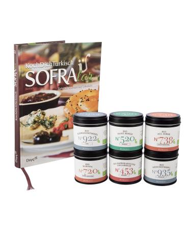 Rimoco gift set "Sofra Lar" - Set Content: Cookbook Sofra Lar Turkish cuisine paprika Hungarian noble sweet 70g nane mint 30g Harissa 50g pulbiber 70g black cumin 70g k nmel ground 50g set: "Sofra Lar"