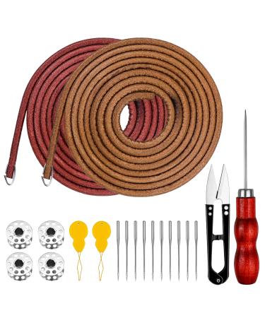 Homgaty 2 Piece Treadle Sewing Machine Belt  183cm 3/16 Replacement Leather Belt Treadle Parts with Hooks Sewing Bobbins Needle Threader  Needles Scissors Compatible with Singer/Jones Sewing Machine