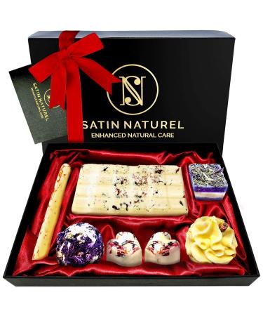 Birthday Gifts for Her - Organic Bath Bombs for 14 Relaxing Baths - 7Pcs Handmade with Essential Oil Flowers Petals & Shea Butter - Bath Bombs for Mum Sister Women Gifts - Gift Box by Satin Naturel 7 count (Pack of 1)
