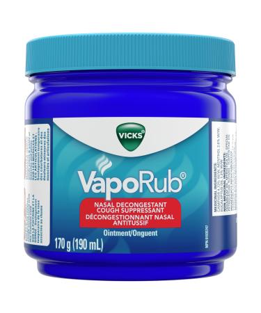 Vicks VapoRub Nasal Decongestant Cough Suppressant Relief from Cold Aches & Pains Chest Rub Ointment Original scent 170 g/190 mL 190 mL Original