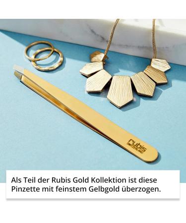 Rubis Gold Tweezers - Precision Eyebrow Plucking | Professional Fine & Pointed Sloping Tips for Hair Removal - International Shipping - Buy Online on SooperMarket.com