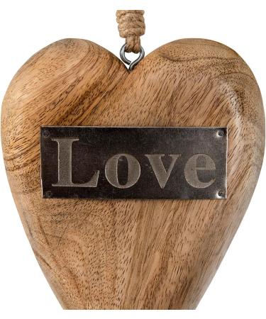 Creative Co-op Mango Wood Hanging Heart with Metal Love Brown 8" Tall - Buy Online on SooperMarket.com