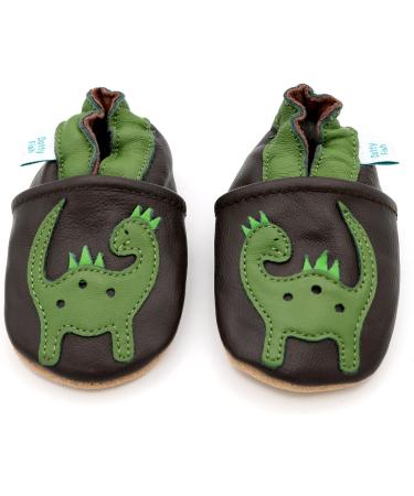Dotty Fish Soft Leather Baby Shoes for Boys | Non-Slip Toddler Shoes | Green Dinosaur Design | 4-5 Years - Buy Online on SooperMarket.com