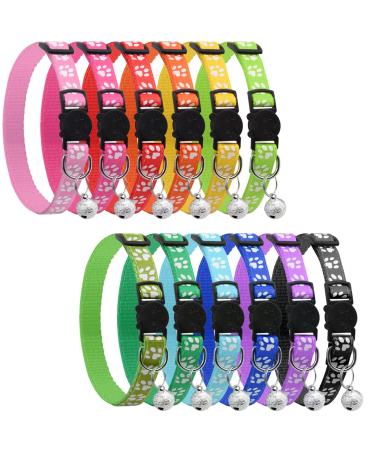 Onebarleycorn cat neck band collar cat cat neck bands with safety lock cats collars with bells reflective cat collapsible (12 pieces)