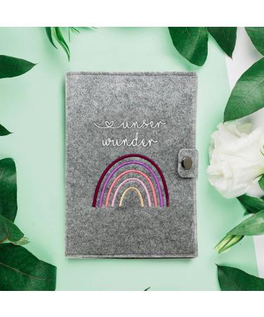 Cozy Raccoon Mutterpass Cover - Pink Felt Rainbow Design | Made in Germany | Perfect Gift for Expecting Mothers with Pockets for Insurance Card & Ultrasound Images - Buy Online on SooperMarket.com