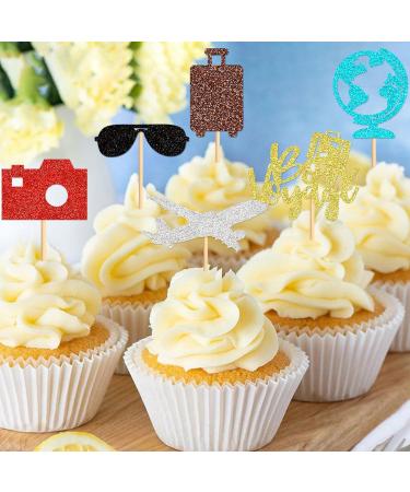 Cyodoos 24 PCS Travel Bon Voyage Airplane Cupcake Toppers Airplane Suitcase map Cake Topper Picks for World Awaits Travel Themed Party Birthday Party Baby Shower Wedding Party Decorations - Buy Online on SooperMarket.com