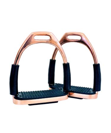 ExtremE GLOSS ROSE GOLD BENDY SAFETY FLEXI STIRRUPS HORSE RIDING S/STEEL WITH STRONG TREADS 4.75" 12cm NEW