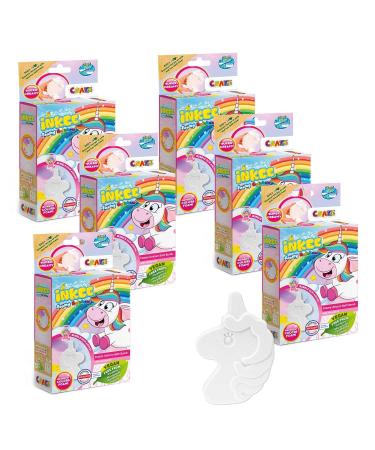 Inkee Foamy Unicorn 6 Pack |6 foaming bombs children in unicorn shape bathing balls 6x 60g of pink yellow & purple chewing gum fragrance with almond oil 6x foamy unicorn