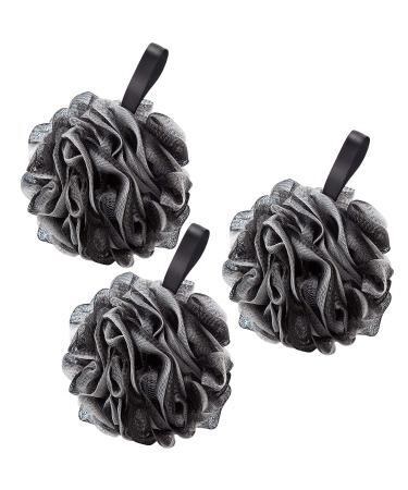 Loofahs Bath Shower Scrub Exfoliating Body Brush Pouf Scrubber Sponge Ball Mesh Bath loofah 3 Pack Black 3 Pack
