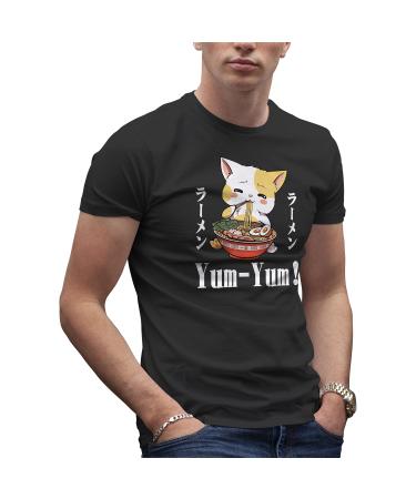 Kawaii Neko Ramen Lover Japanese Noodle Anime Men's T-Shirt 3XL Black
