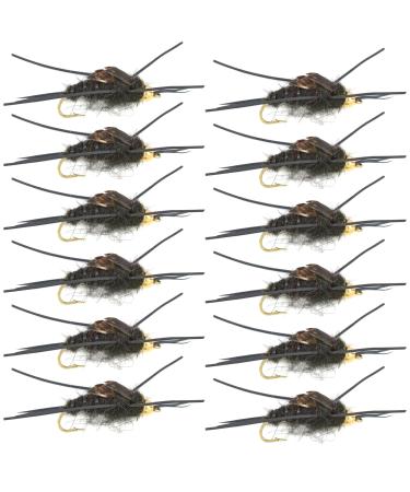 The Fly Fishing Place Bead Head Nymph Fly Fishing Flies - Kaufmann's Black Stone Fly with Rubber Legs - Stonefly Wet Fly - 12 Flies Hook Size 8