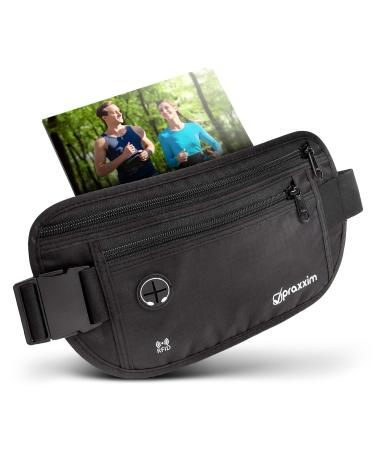 Praxxim The belly pocket for jogging - perfectly fitting running bag - belly pocket women & men - belt bag - polls for jogging and all cell phone sizes (black)