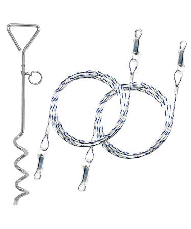 2 X 1.5m Dog Chains for Outside Tie Out Cable for Dogs REFLECTIVE Steel Spiral Heavy Duty Ground Spike Stake (40cm) Dog Tether Dog Camping Accessories Dog Stake (Cable & Stake 2 X 1.5m (Any Colour))