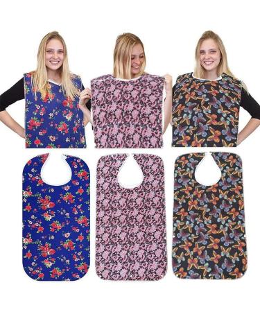Adult Bibs for Eating with Crumb Catcher 3pcs Waterproof Reusable Clothing Protectors for Elderly Women