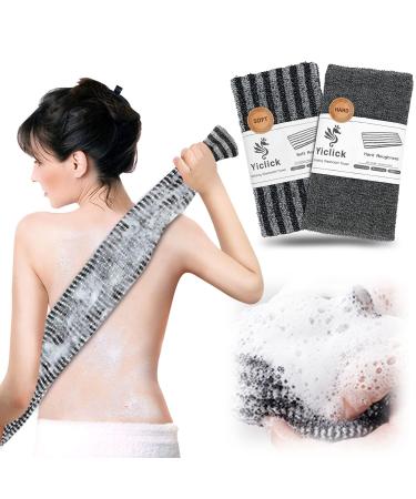 Yiclick 2 Pack Exfoliating Washcloth Towel - Exfoliating Body Scrubber Exfoliator Loofah Sponge Wash Cloth Korean & Japanse & African Net Sponge Rag - Soft+Rough Back Scrubber Washer for Shower Bath Black