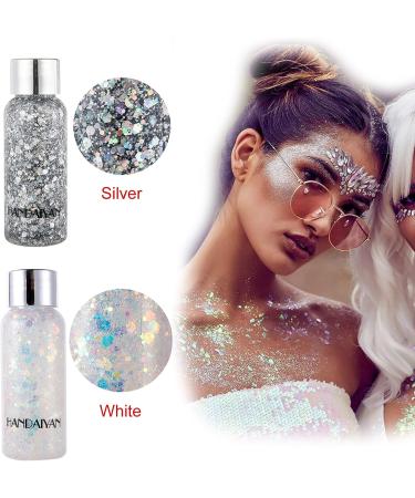 Sparkling White Body Glitter Gel for Face, Eyes, Hair - Long Lasting Mermaid Scales Makeup for Festival, Party, Halloween - Women, Kids - Buy Online on SooperMarket.com