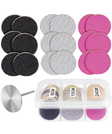 Rolybag Sanding Paper Discs and Metal Nail Drill Bit 25mm Pedicure Disc Replacement Sanding Discs Bits for Nail Drill Foot Files Electric Remover Dead Skin Callus (#80#150#240 Grit) 61 Piece Set Black/White/Pink