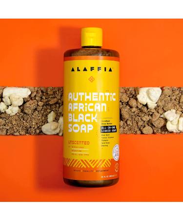 Alaffia Authentic African Black Soap - 2 Pack 32 Fl Oz | All-in-One Body Wash, Face Wash, Shampoo & Shaving Soap with Fair Trade Shea Butter, Unscented - Buy Online on SooperMarket.com