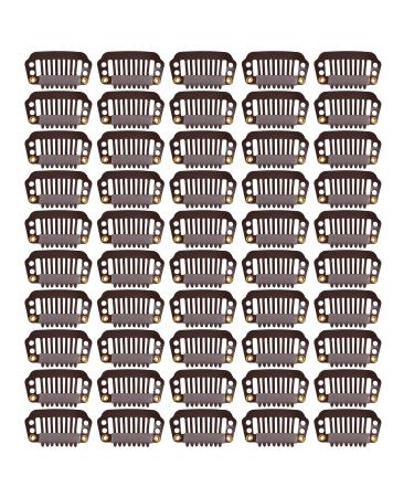 50 pieces hair extensions clips 28mm 9-teeth wigs clips with rubber metal snap hair clips for hair extensions (dark brown) 50 PCs 28 mm dark brown