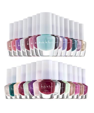 Nicole Miller Mini Nail Polish Set- 30 MINI Nail Polish Colors, Metallic and Trendy Shades, Mini Nail Polish Kit for Fingernails and Toenails Two Pack Trendy & Floral