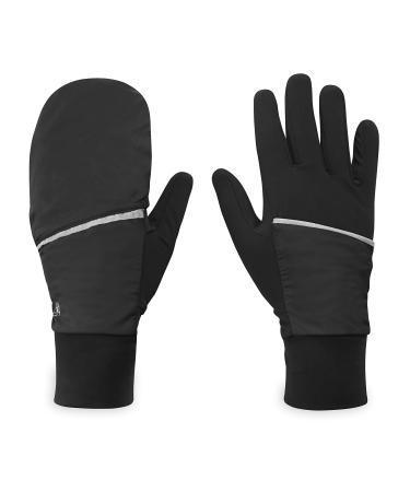 Gaiam Running Gloves Womens Convertible Mittens Touchscreen Compatible - Warm Winter Running Gear for Women S/M (Black)