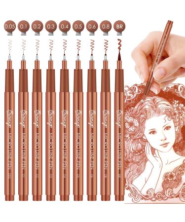 Bianyo Sepia Pigment Ink Micro-Pen Fineliners 9 Assorted Sizes with a Zipper Pouch Water-Resistant Archival Ink Pens for Drawing Sketching Bullet journaling Note-taking Accounting Handwriting Sepia 9pcs