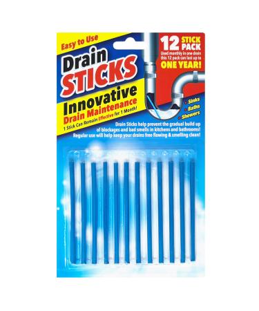 12 Pack Drain Sticks Sink Unblock Bath Shower Kitchen Cleaner Odour Neutralizer Prevent Blockages