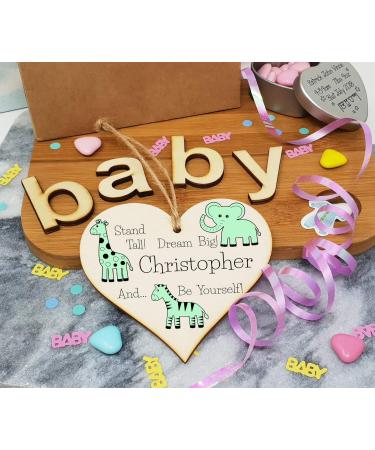 Personalised Wooden Hanging Heart Plaque - Be Brave Dream Big Be Yourself | Green Safari Animals Nursery Decor - Buy Online on SooperMarket.com
