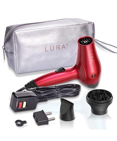 LURA Dual Voltage Travel Hair Dryer with Diffuser:Small Hairdryer with Travel Bag Compact 1200W Blowdryer for Men and Kids