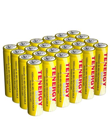 Tenergy Solla Rechargeable NiMH AA Battery 1000mAh Solar Batteries for Solar Garden Lights Anti-Leak Outdoor Durability 5+ Years Performance 24 Pack UL Certified 24 Pcs AA