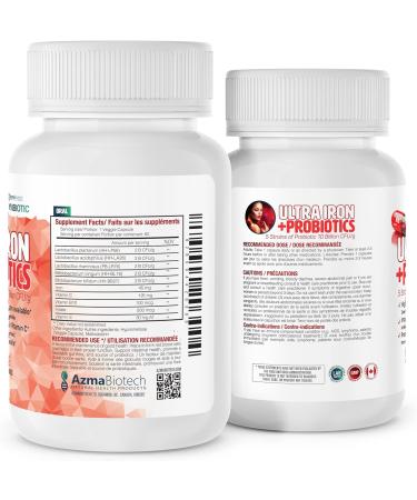 Probiotics Iron Supplements for Women & Men - 500 mg (60 Iron Caps) Probiotics 10 Billion CFU/g & Vitamins C B12 E & Folate - Iron Bisglycinate Blood Builder - Vegan Iron Probiotics for Men & Women - Buy Online on SooperMarket.com
