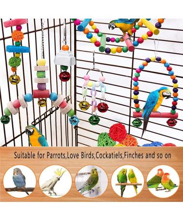MQUPIN Bird Parrots Toys 14-Pack Cage Toys Hanging Swing Climbing Shredding Perches Ladders Sepak Takraw Bell Frosting Stick Parrot Set Toy for Medium Budgie Finches Cockatiels Conures African Parrot S-6.9inch - Buy Online on SooperMarket.com