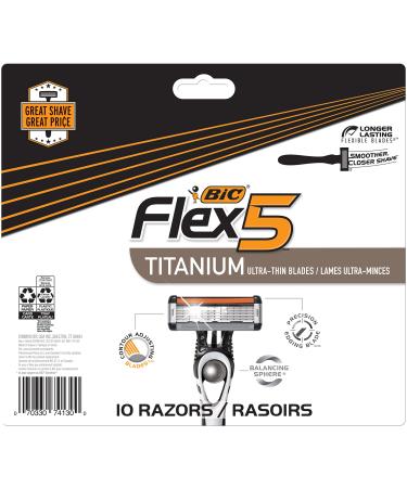 BIC Flex 5 Titanium 5-Blade Disposable Razor for Men  Sensitive Skin Razor For Smooth  Comfortable and Close Shave  10 Piece Razor Set
