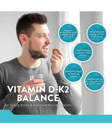 TRUE PROTOCOLS - Vitamin D-K2 Balance - Vitamin D3 (1000 IU) + Vitamin K2 MK7 (120 mcg) + Vitamin A (500 IU) - 240 Bioavailable Softgels For Strong Bones & Improved Muscle Function - 100% Non-GMO D3 K2 A Supplement 240 count (Pack of 1) 240.0 - Buy Online on SooperMarket.com