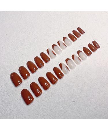 24 pcs Sunjasmine Almond Press-On Nails Medium with Designs - Brown | False Nails for Women and Girls - Buy Online on SooperMarket.com